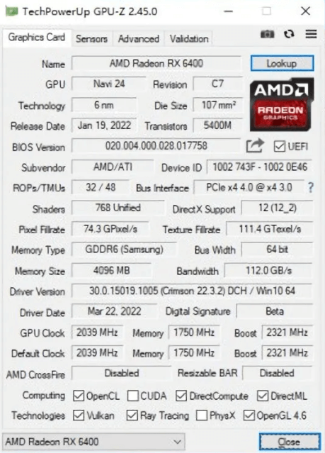 AMD RX 6400 GPU-Z leak