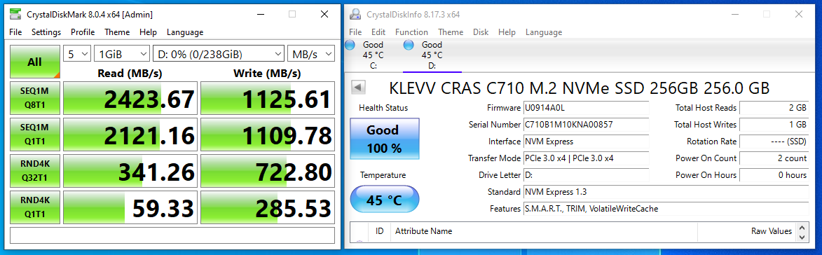 KLEVV CRAS C710 256GB – M2 2280 SSD NVME PCIe Gen3X4 test