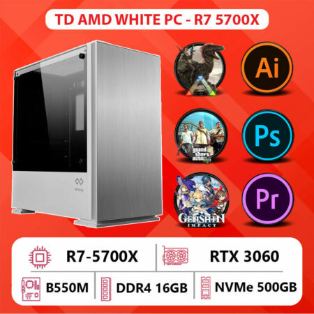 TD AMD WHITE PC (R7-5700X, B550M, 16GB DDR4, RTX3060, SSD 500GB) 
