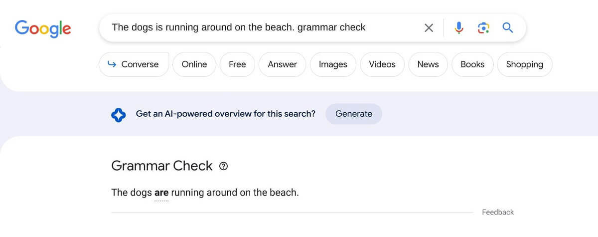 google search grammar check