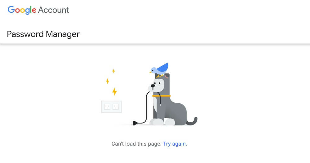 Google Password Manager error can't connect