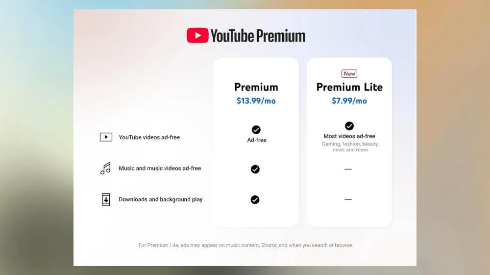 YouTube Premium Lite Price
