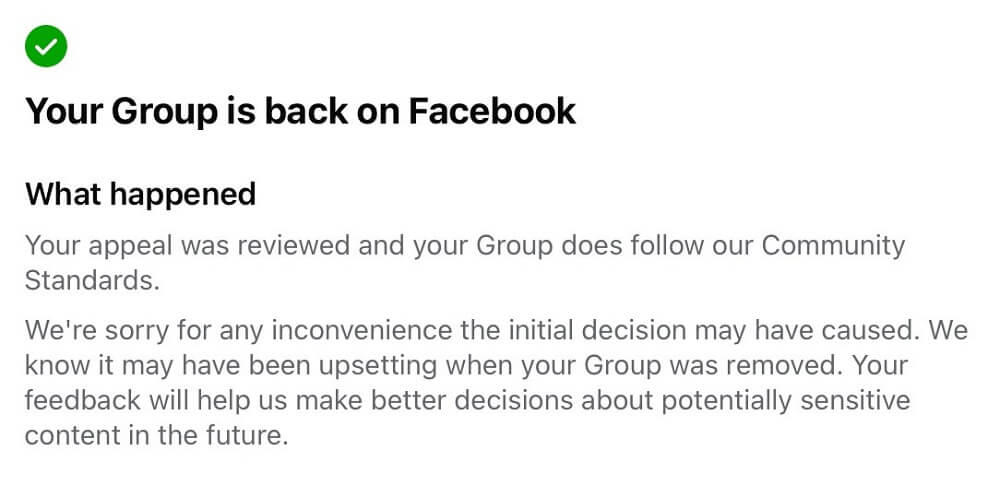 Facebook Group is back