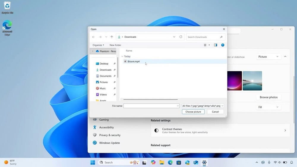 Khả năng chọn file video MP4 làm hình nền trên Windows 11