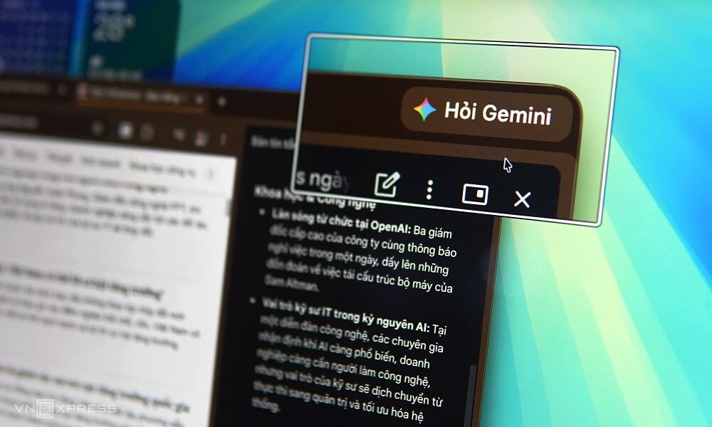 Nút Gemini trên trình duyệt Google Chrome