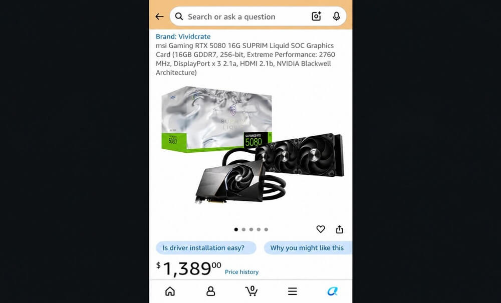 MSI GeForce RTX 5080 giá 1.389 USD
